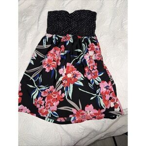 VTG Roxy Women's Large Strapless Sweetheart Polka Dot Floral  Boho Y2K Beach